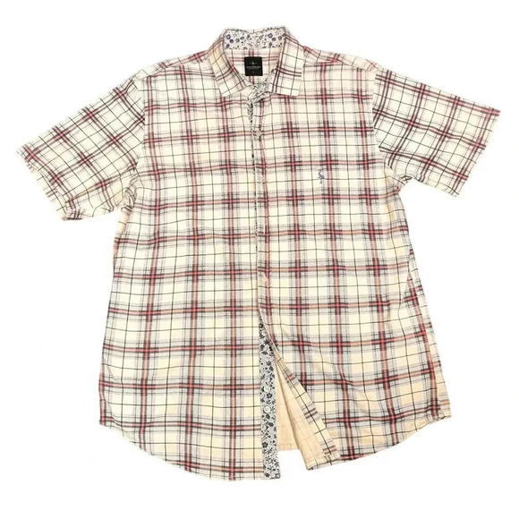 TaylorByrd Collections Men’s Pink Blue Plaid Button Down Short Sleeve Shirt Sz L - Picture 2 of 8